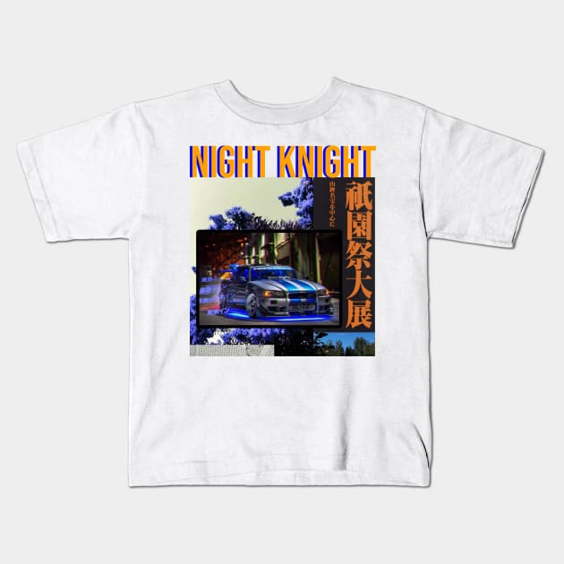 Night Knight Drift R34 GT-R Kids T-Shirt by gtr
